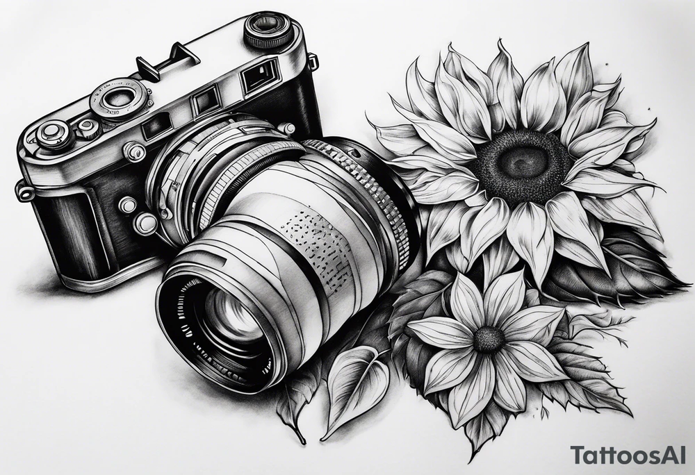 Sunflower, book, camera tattoo idea