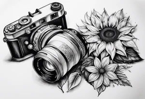 Sunflower, book, camera tattoo idea