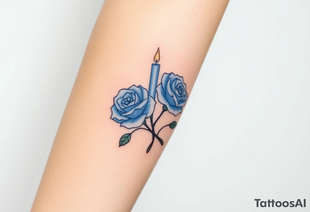 Blue, 2 roses, 2 candles tattoo idea