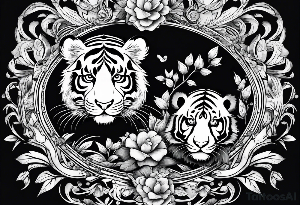 Baby tiger and panda hanging out tattoo idea