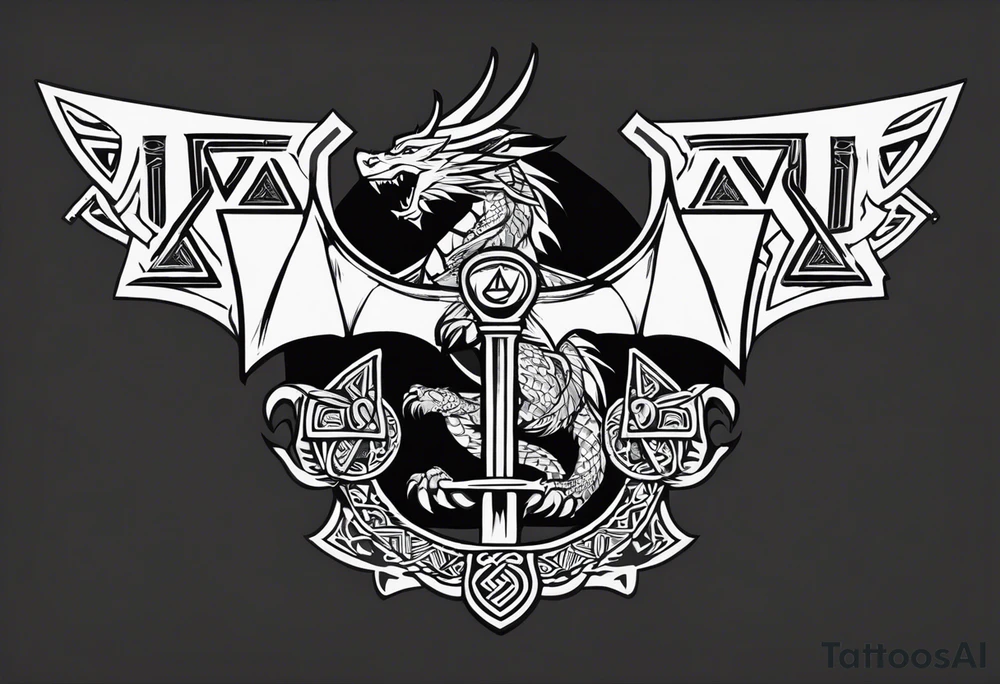 Valhalla sword shield dragon axe Valknut tattoo idea