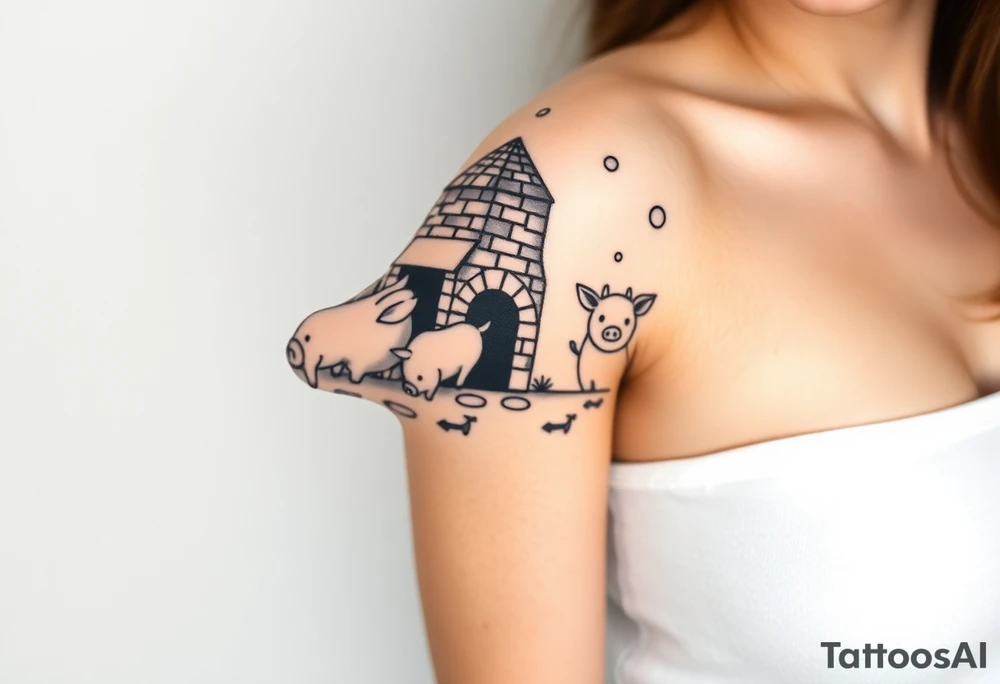 Three little pigs nursery rhyme hiding in a brick house from the big bad wolf I'll huff and puff and blow ur house down tattoo idea