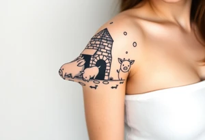 Three little pigs nursery rhyme hiding in a brick house from the big bad wolf I'll huff and puff and blow ur house down tattoo idea