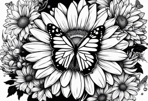 daisies, chrysanthemum and morning glories with a butterfly tattoo idea