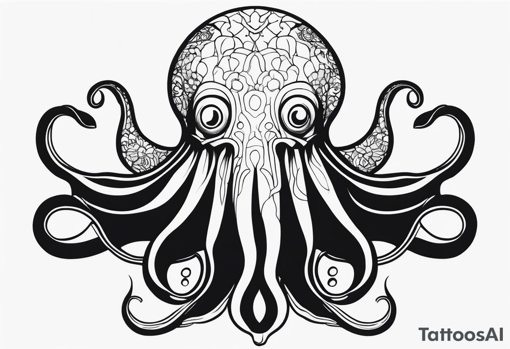The horrifying squid hides itself in ink and turns the color of its body to black to blend into the sea tattoo idea