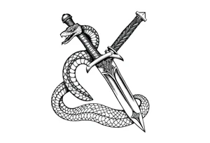 mystical snake coiled around an ancient dagger with jeweled hilt tattoo idea