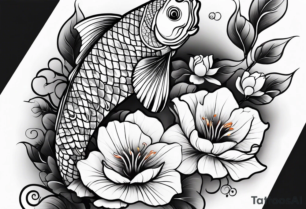 karpa koi whit flower and water tattoo idea