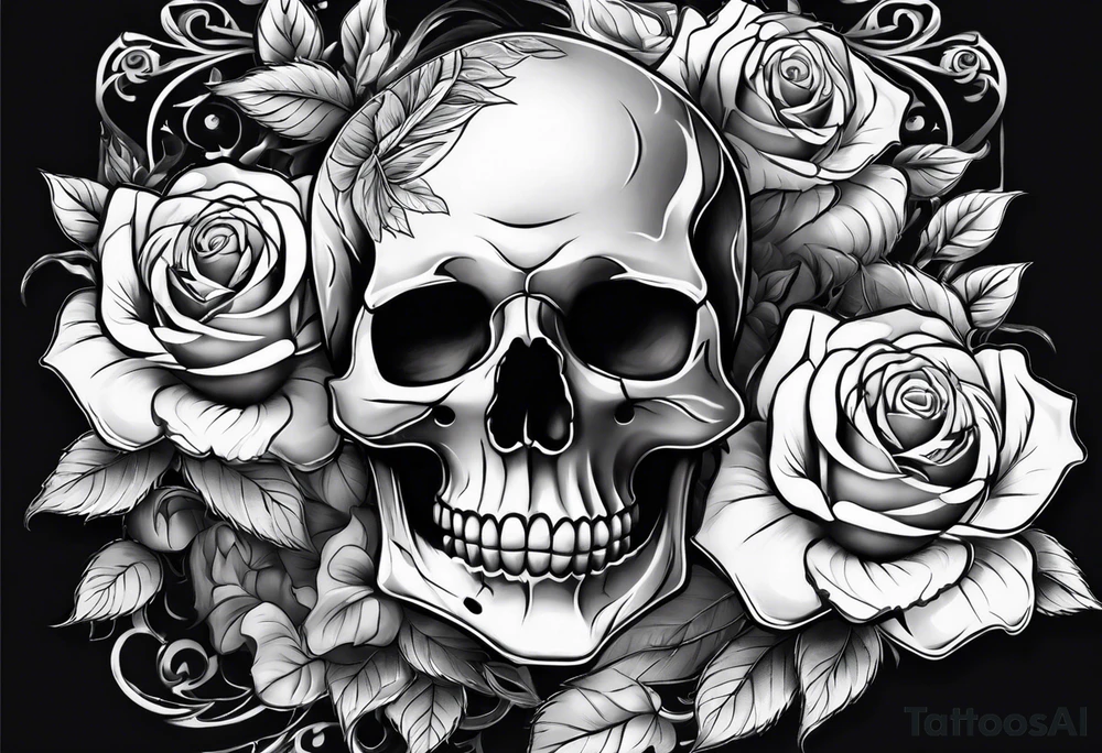 skull and roses tattoo idea