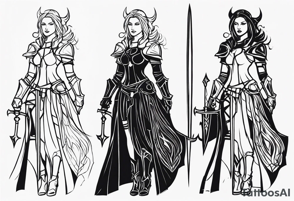 Dark fantasy women knight tattoo idea