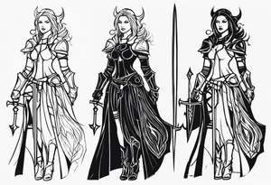 Dark fantasy women knight tattoo idea