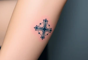 A celestial blue Templar cross with silver constellations in the background, representing divine protection tattoo idea