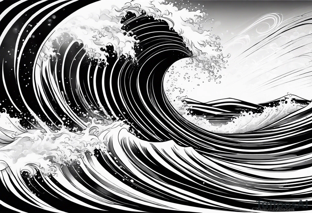 waves;  
"come what may" written underneath; outside forearm not an oval tattoo idea