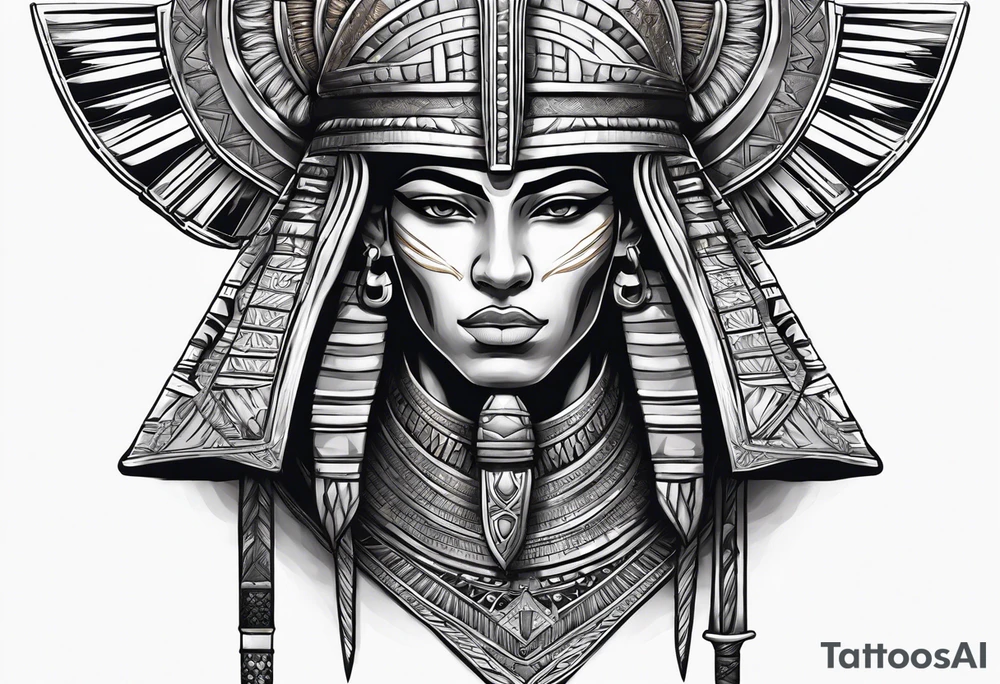 realistic egyptian warrior in profile with a sword in his hand. tattoo idea