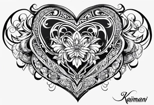 A tattoo with the name: kaimani with a heart tattoo idea