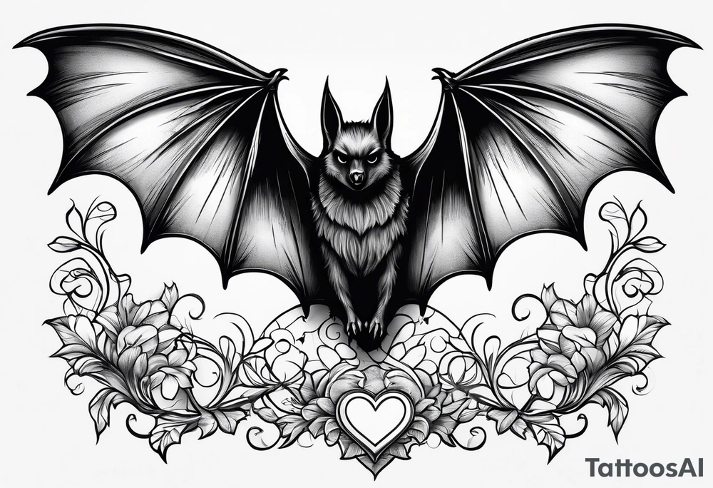 bat with hearts, simple tattoo idea
