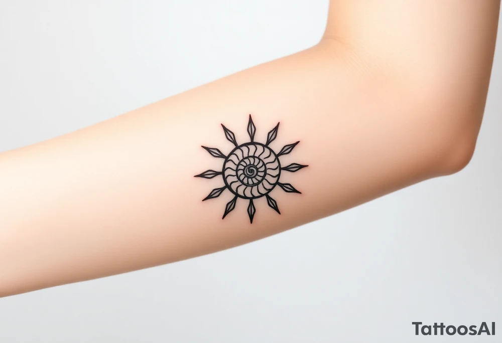 Fibonacci spiral shell sun tattoo idea