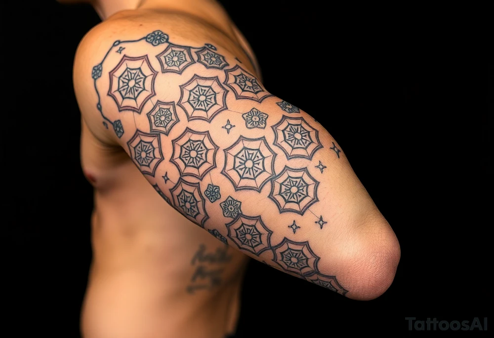 Good karma symbols inside honey combs repeated tattoo idea