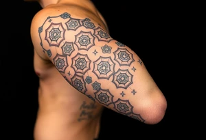 Good karma symbols inside honey combs repeated tattoo idea