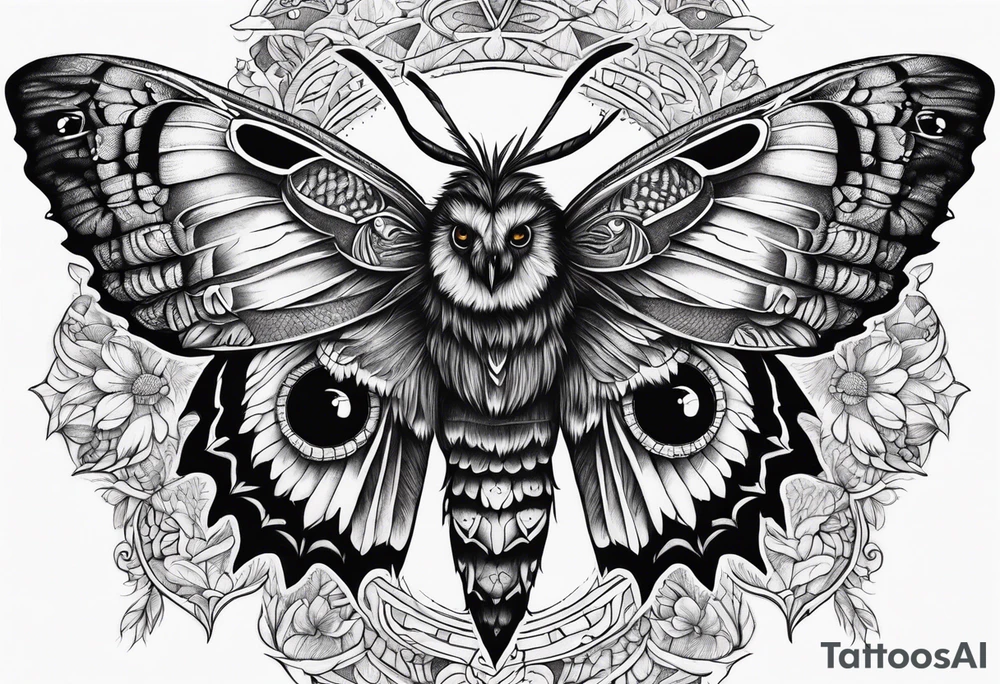 Dead head moth with owl eyes tattoo idea