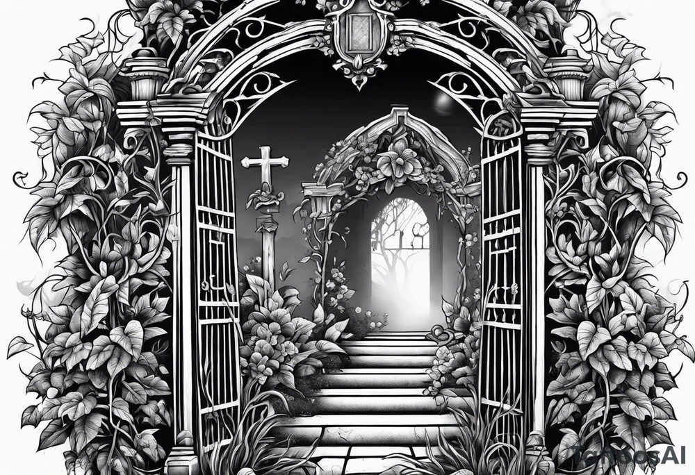 Leafy vines with grave yard tattoo idea
