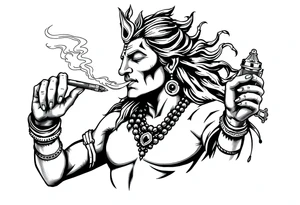 Shiva smoking a joint with one hand and spraying with another hand tattoo idea
