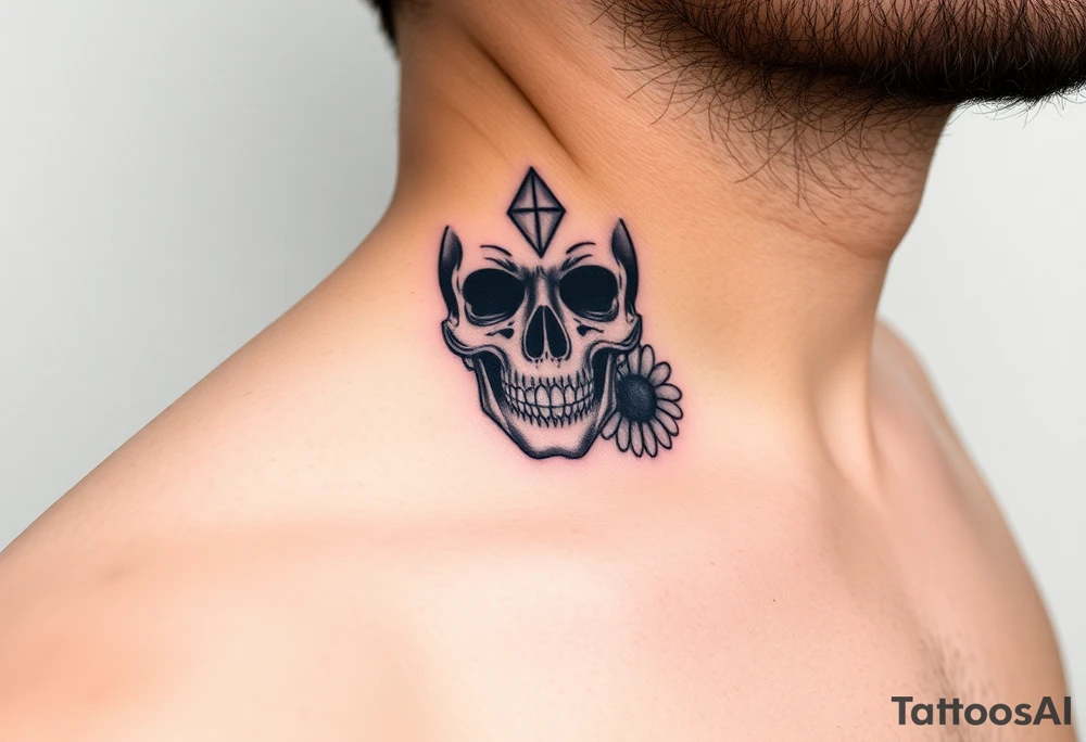 Masculine skull with a diamond and daisy tattoo idea