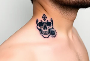 Masculine skull with a diamond and daisy tattoo idea