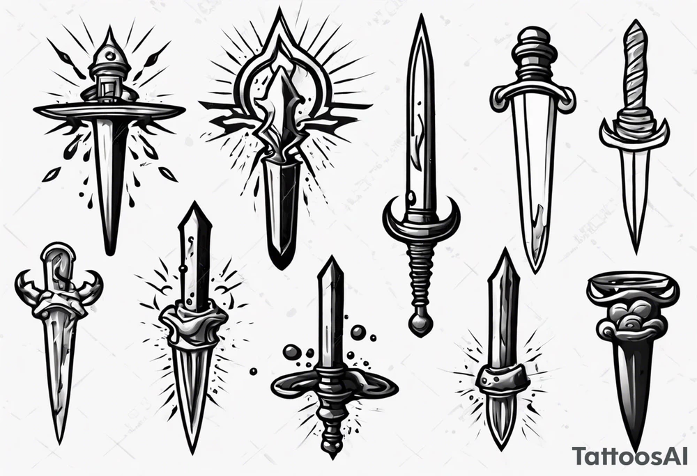 Dagger falling in a puddle tattoo idea