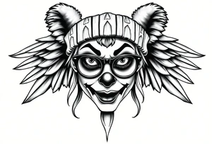 Clown Girl eye glasses 
Thug Beanie Angelic Wings tattoo idea