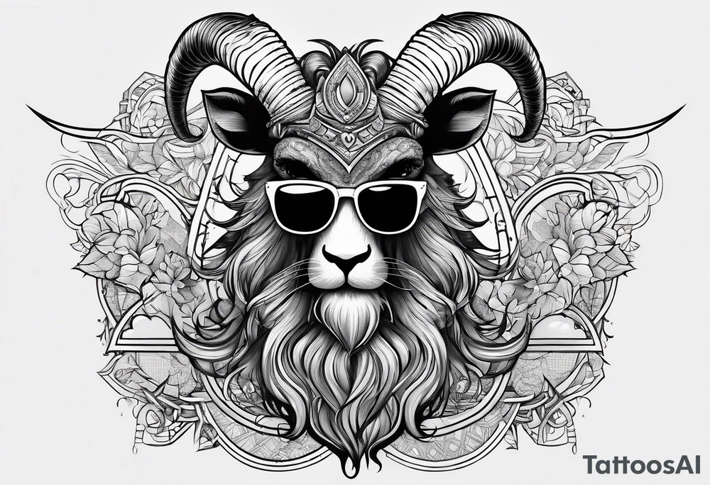 capricorn with beard and sunglasses tattoo idea