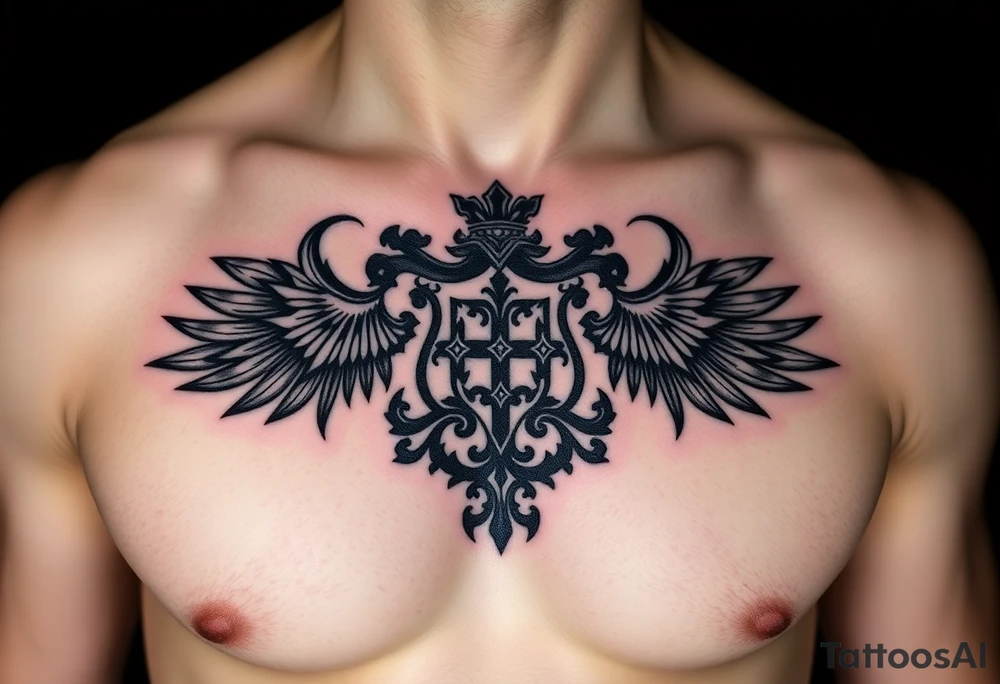 Powerful, majestic and dark Irish family crest tattoo idea