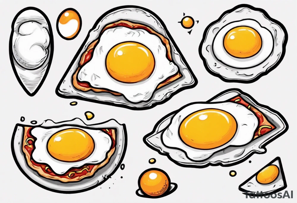 Pair fried eggs tattoo, where for the girl a small slice like a pizza triangular and for the guy the rest of the fried eggs tattoo idea