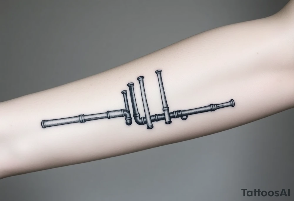 vertical System of thin pipes that transitions outwards of sides and end into thick, widespread 
veins of forearm tattoo idea