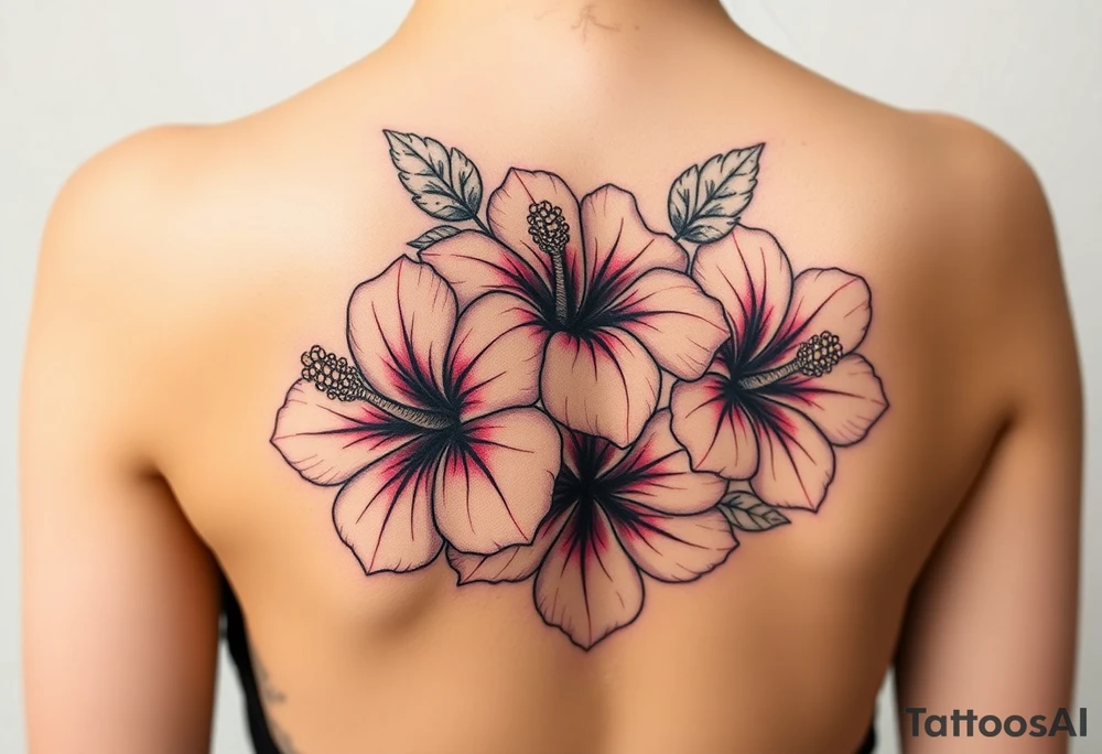3 hibiscus flowers in a cluster with flower decor tattoo idea