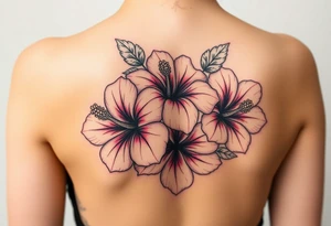 3 hibiscus flowers in a cluster with flower decor tattoo idea