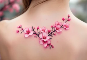 A pink cherry blossom branch gently falling across the skin, symbolizing the fleeting nature of life. tattoo idea