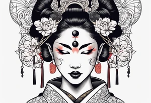 geisha wearing oni mask tattoo idea