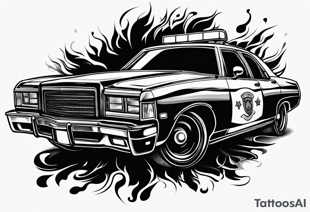 Police car on fire tattoo idea