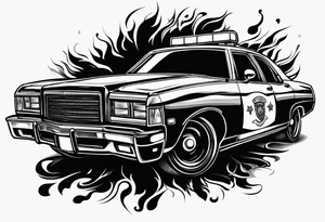 Police car on fire tattoo idea