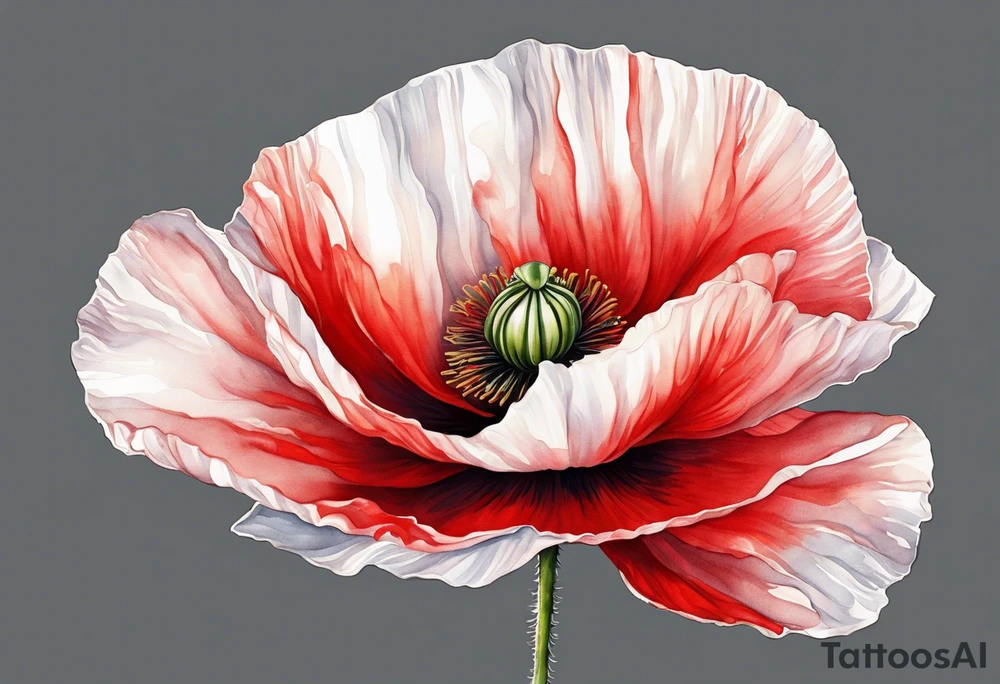 One Red poppy flower with long stem, no outline tattoo idea