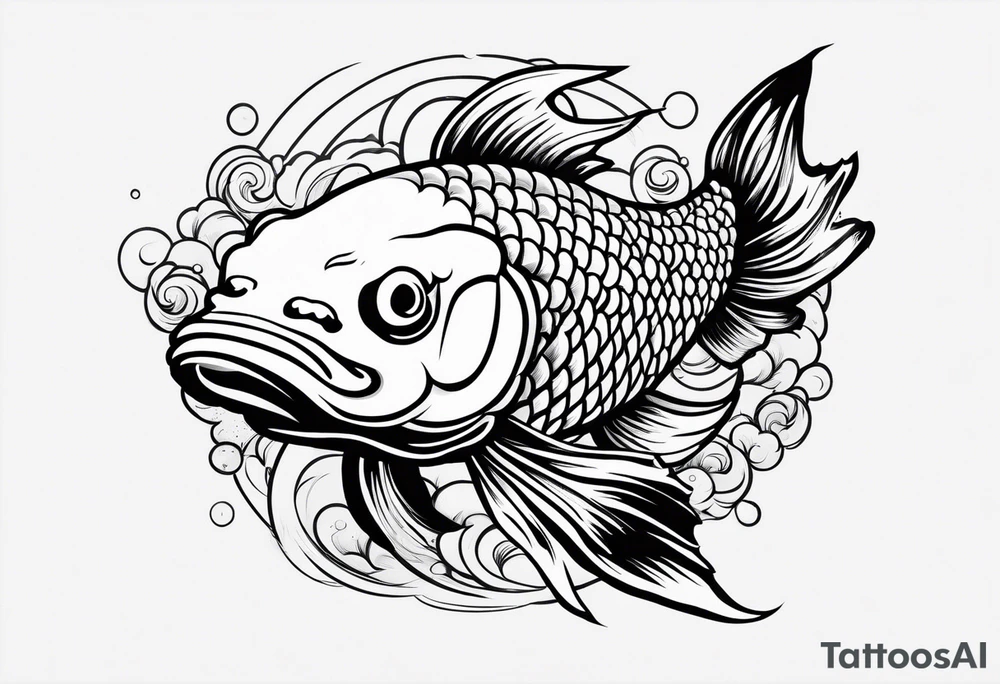 a koi fish surrounded by solid color background design tattoo idea