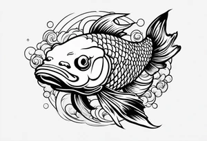 a koi fish surrounded by solid color background design tattoo idea
