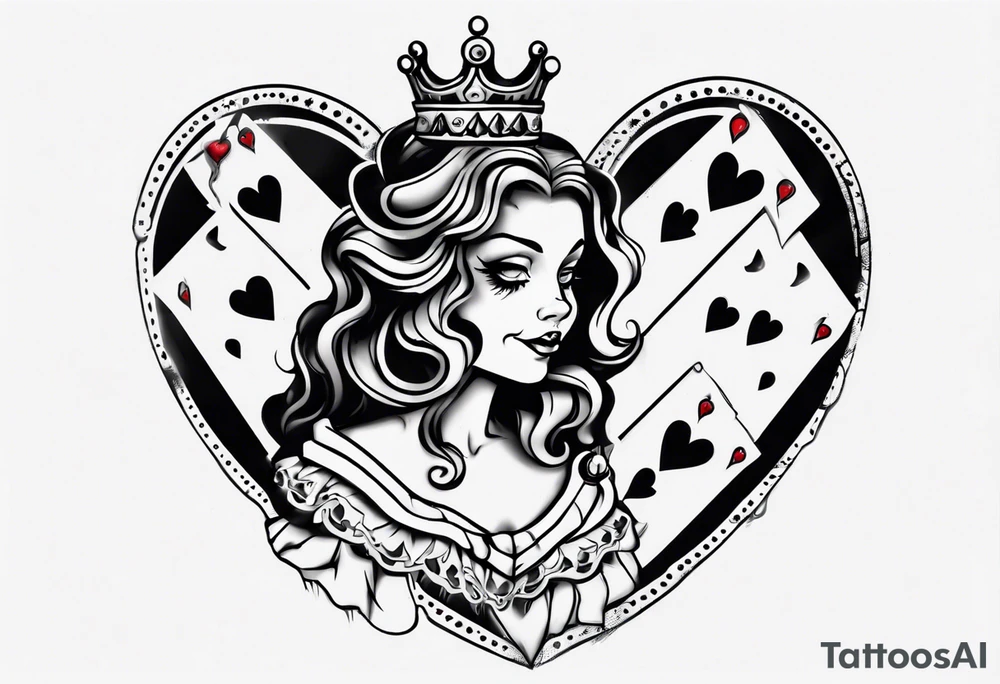 smiling queen of hearts casting a shadow that is sad tattoo idea