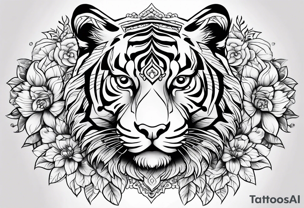 Tiger mandala flowers tattoo idea