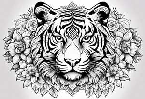 Tiger mandala flowers tattoo idea