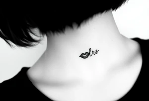 kiss mark tattooed on the neck with the initials lrs beside it tattoo idea