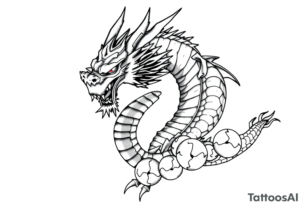 Shenron dragon with 7 dragon balls tattoo idea