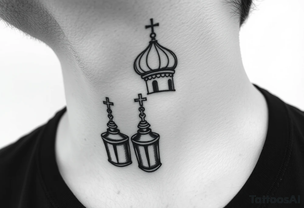 russian orthodox thurible chains with incense burning outside a russian orthodox domes church tattoo idea