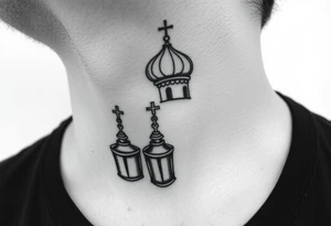 russian orthodox thurible chains with incense burning outside a russian orthodox domes church tattoo idea