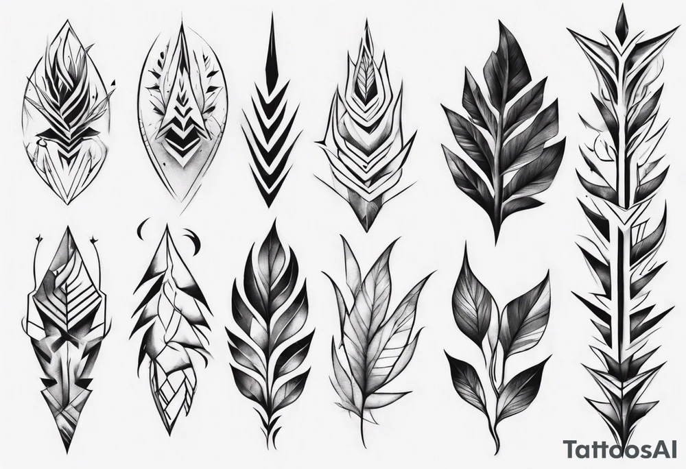 full arm. pointy leaves and geometric shapes tattoo idea